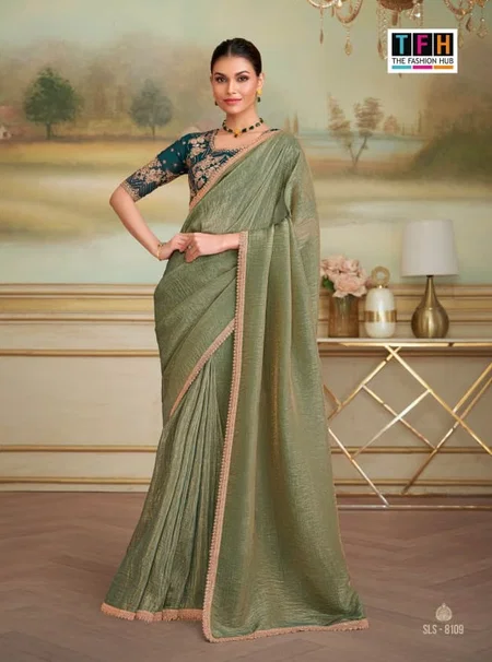Olive Green Colour Salsa Style Vol 5 By Tfh Online Party Wear Saree Wholesale 8109